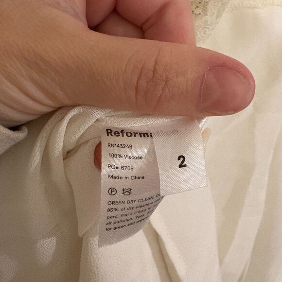 Reformation Short Sleeve Lace Trim Midi Dress White 2 - Picture 9 of 9